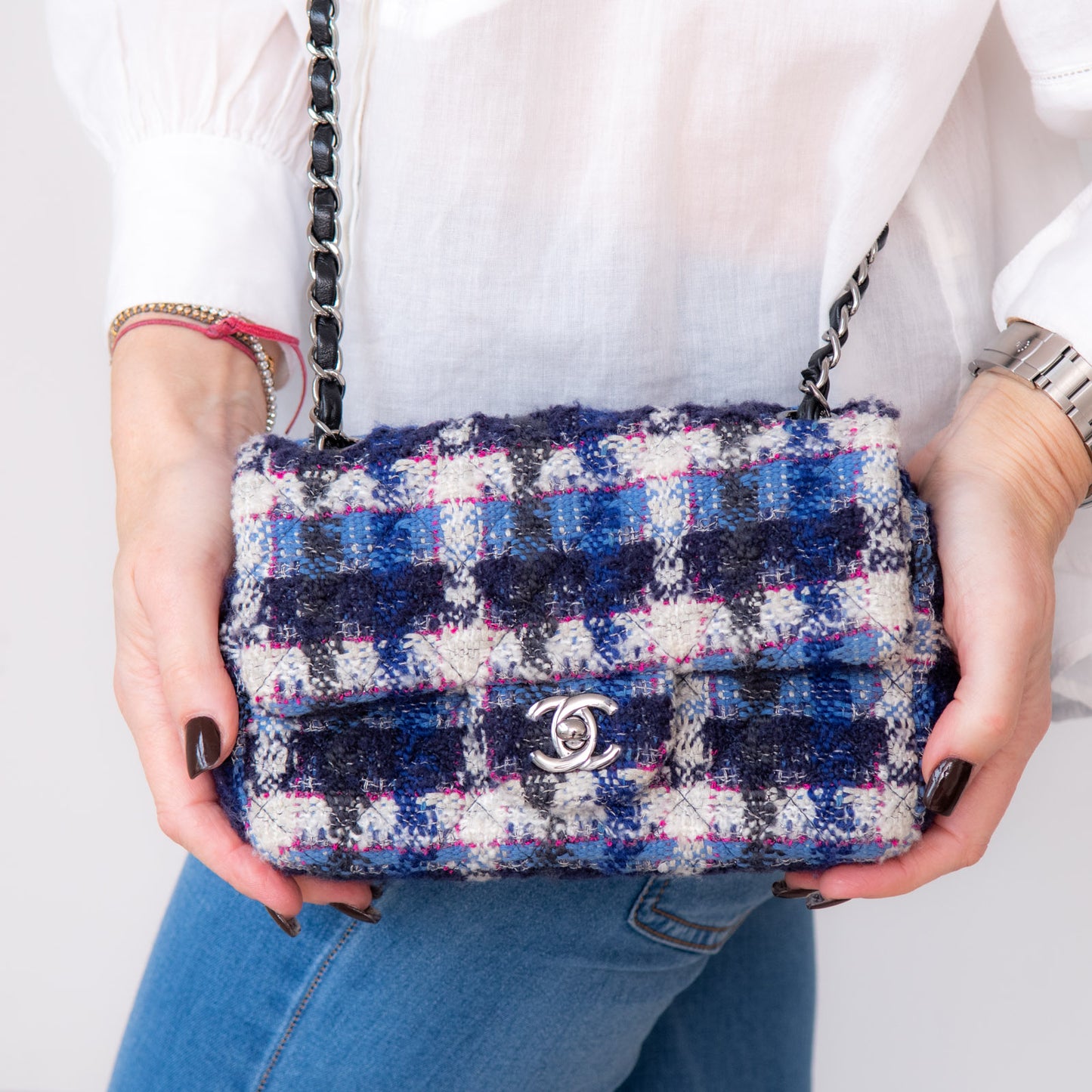 Chanel Mini Rectangular Navy And Blue Tweed Bag