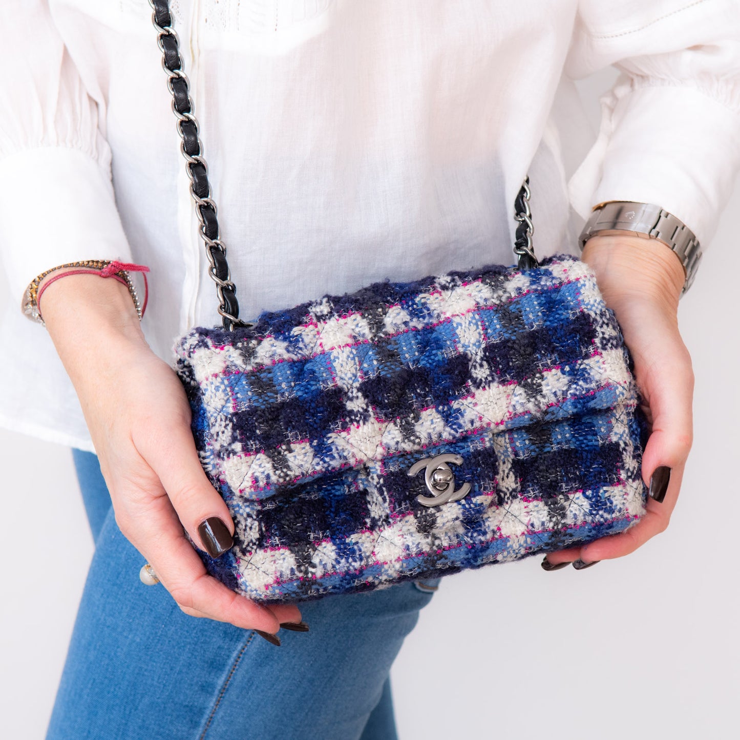 Chanel Mini Rectangular Navy And Blue Tweed Bag