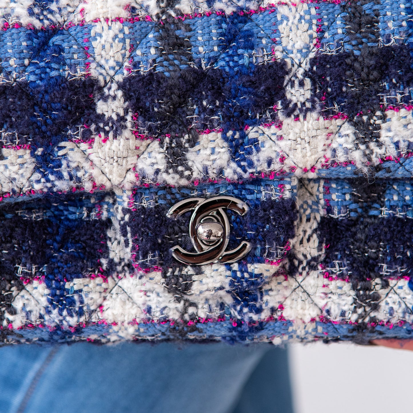 Chanel Mini Rectangular Navy And Blue Tweed Bag