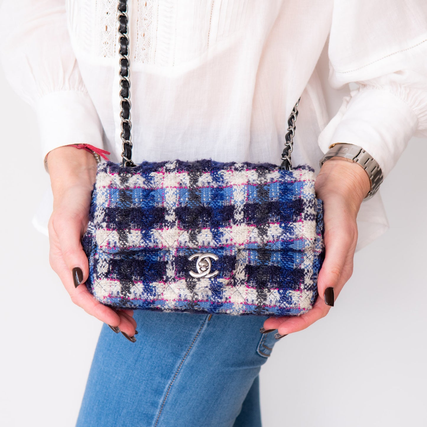 Chanel Mini Rectangular Navy And Blue Tweed Bag