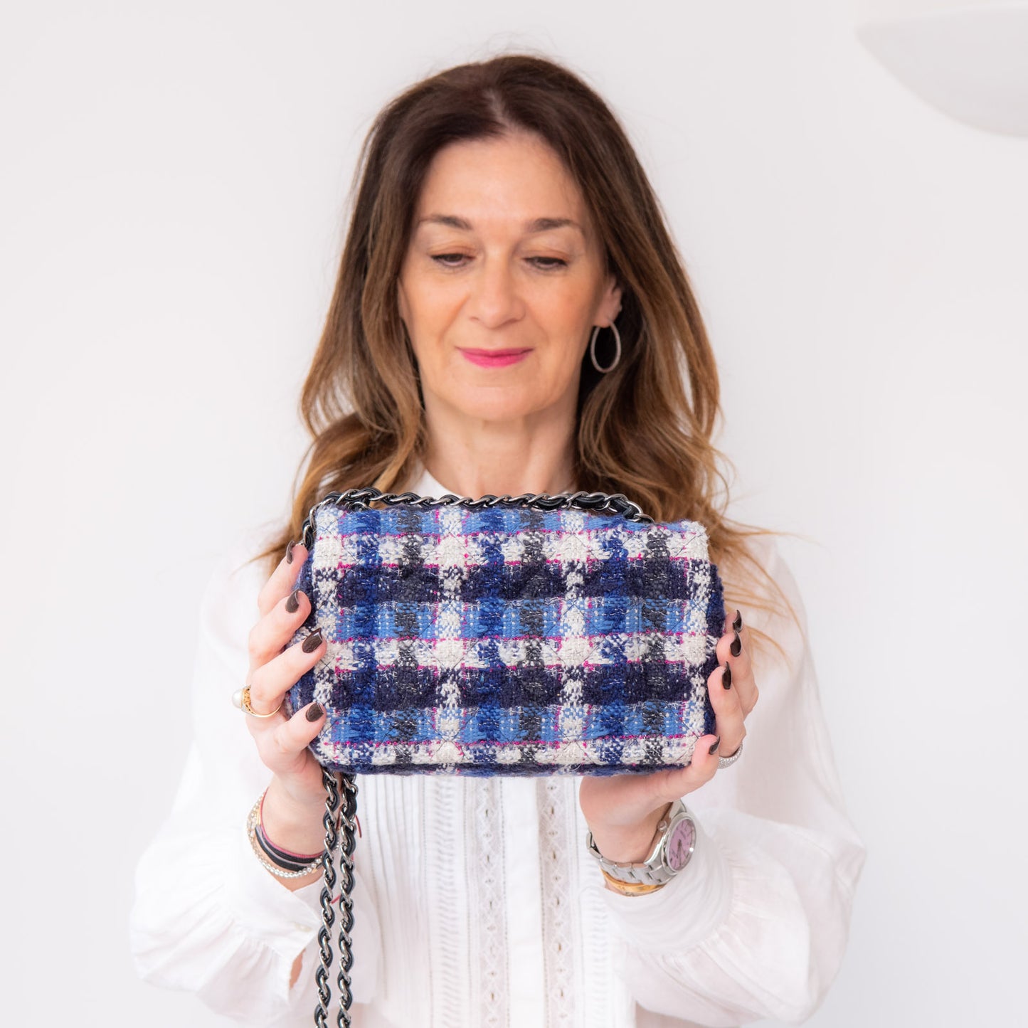 Chanel Mini Rectangular Navy And Blue Tweed Bag