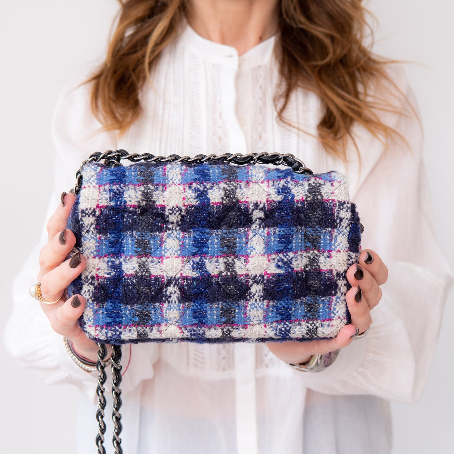 Chanel Mini Rectangular Navy And Blue Tweed Bag