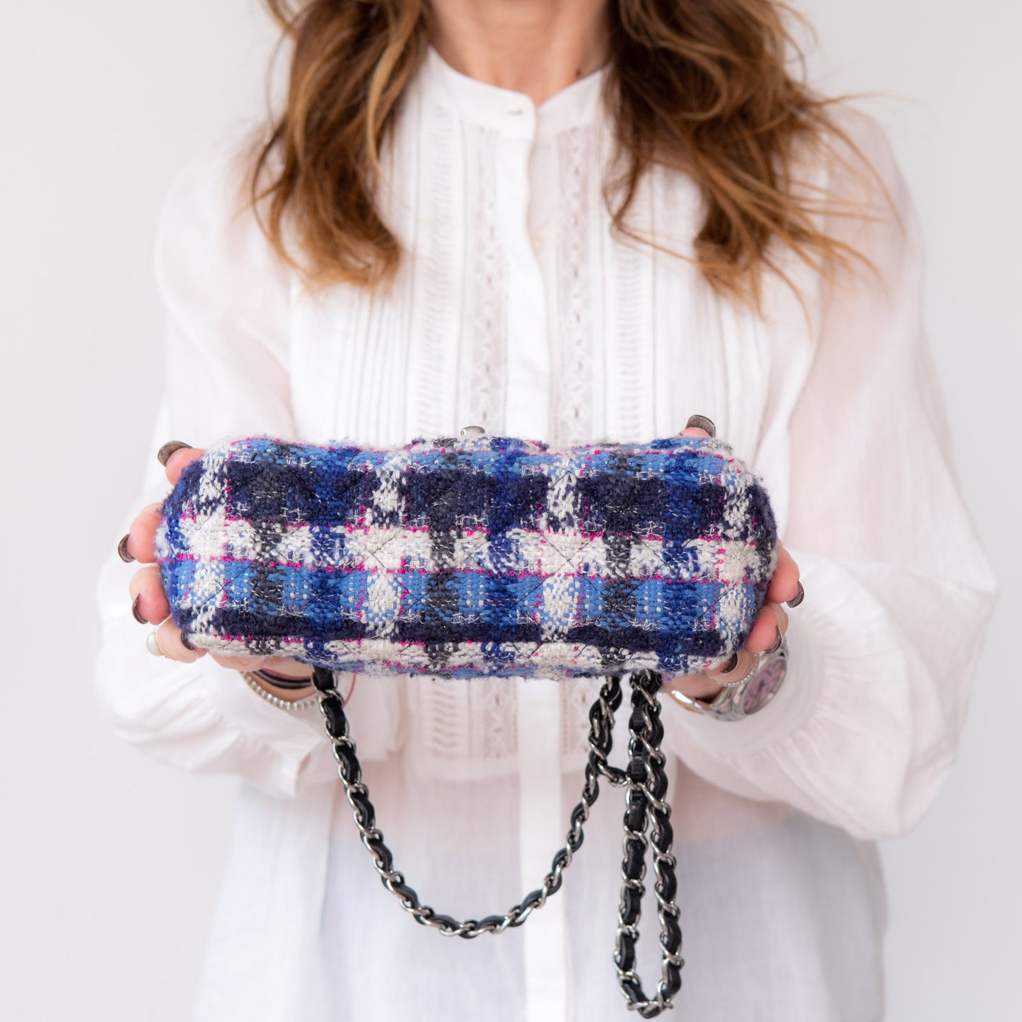 Chanel Mini Rectangular Navy And Blue Tweed Bag