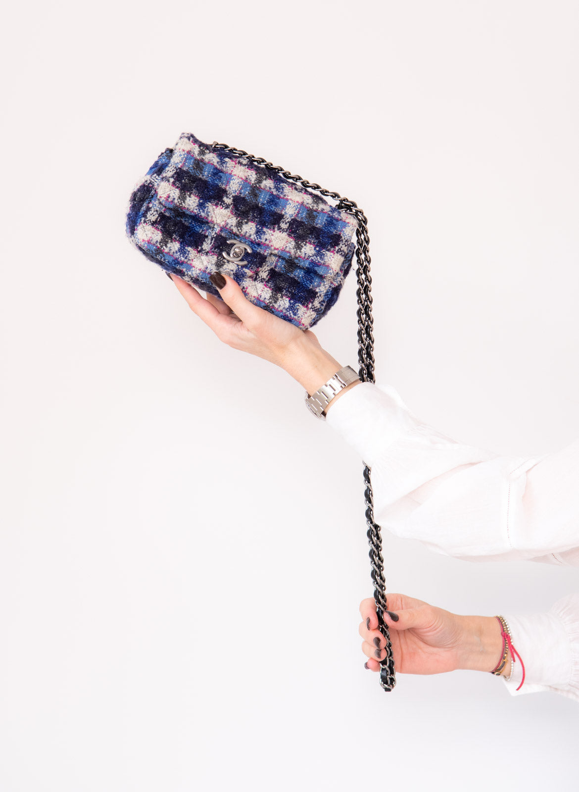Chanel Mini Rectangular Navy And Blue Tweed Bag