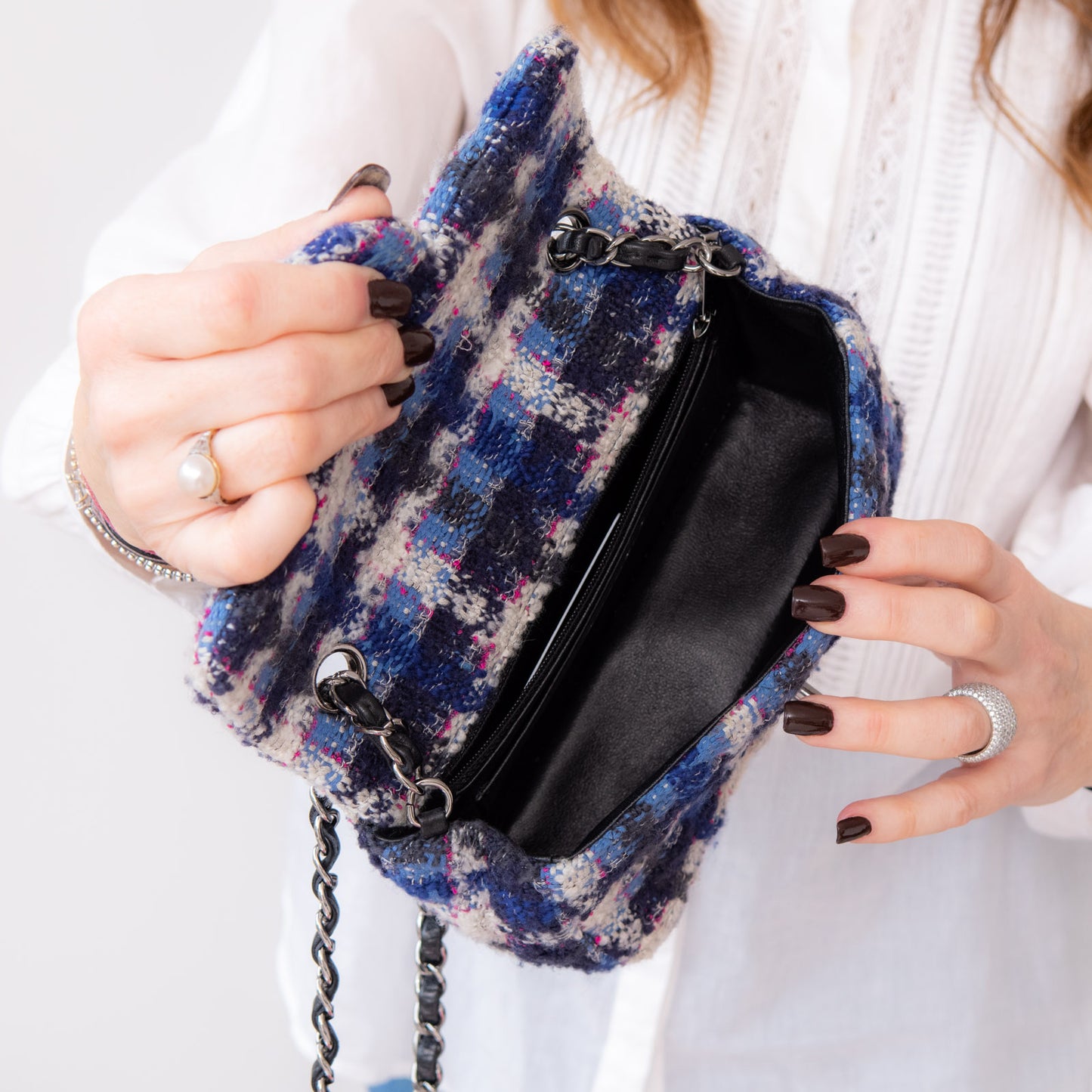 Chanel Mini Rectangular Navy And Blue Tweed Bag