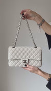 Chanel Off White Medium Classic Double Flap Bag In Caviar Leather