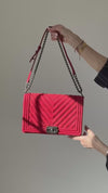 Chanel Red Chevron Suede Boy Bag