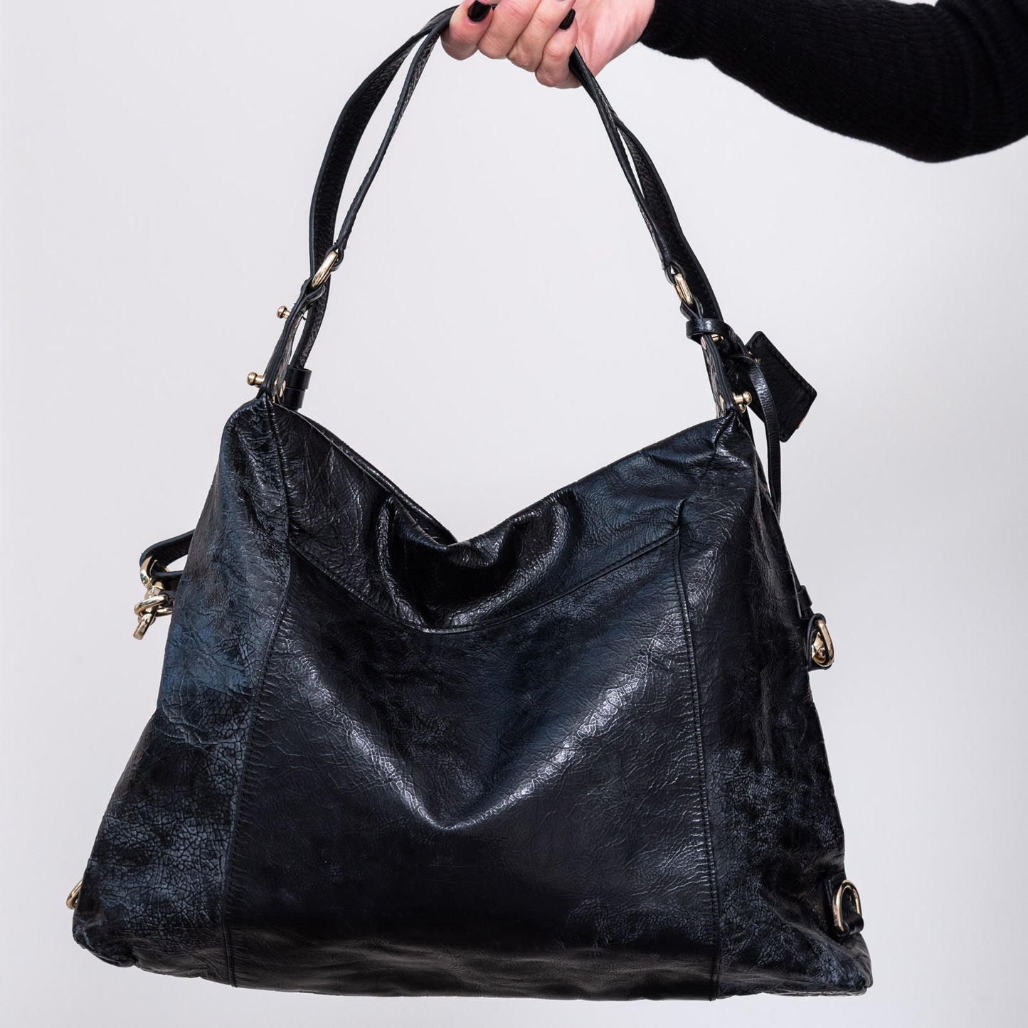 Alexander McQueen Black Leather Shoulder Bag With Gold Tone Hardware