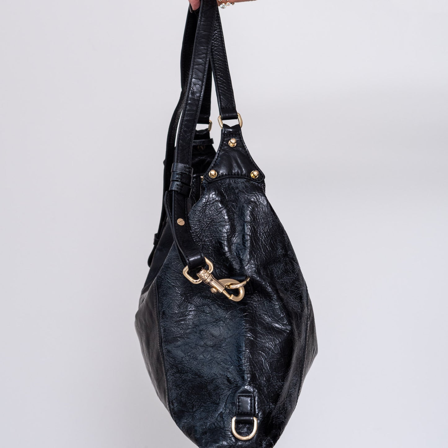 Alexander McQueen Black Leather Shoulder Bag With Gold Tone Hardware