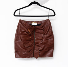  Saint Laurent Whisky Brown Ruffle Trim Leather Mini Skirt