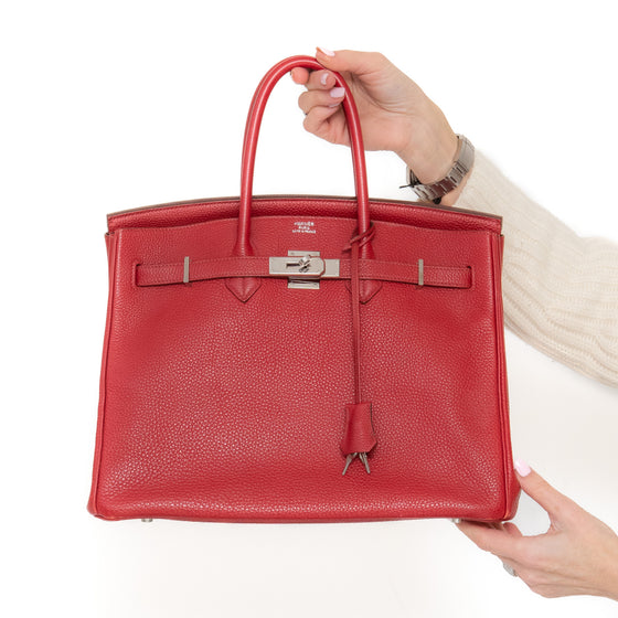 Hermes Birkin 35 Rouge Garance Veau Togo Leather With Palladium Hardware