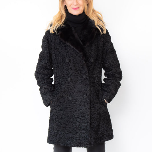 Hector Hunter Black Double Breasted Coat Fur Trim Size 8 to 10 - EVEYSPRELOVED