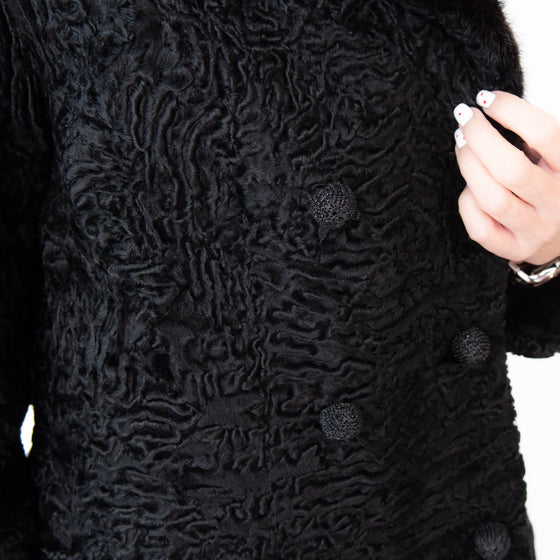 Hector Hunter Black Double Breasted Coat Fur Trim Size 8 to 10 - EVEYSPRELOVED