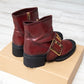 Burberry Burgundy Leather Biker Boots Size 40