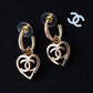 Chanel Gold Plated Small Hoop Earrings CC Logo In Heart