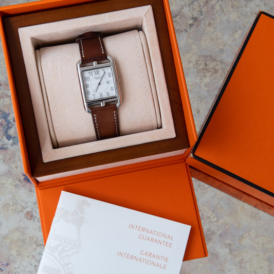 Hermes Cape Cod Stainless Steel Watch Brown Leather Strap