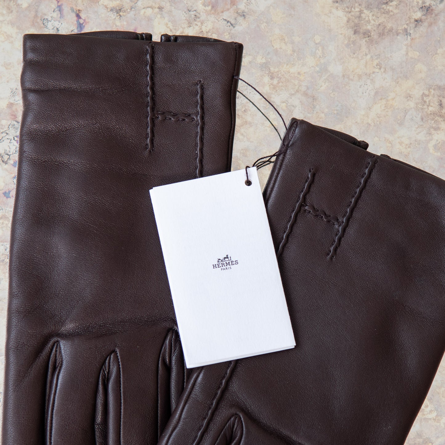 Hermes Brown Lambskin Leather Gloves Poeme Size 8