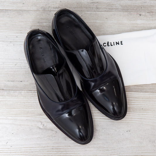 Celine Black Patent Leather Closed Brogue Shoes Size 38 - EVEYSPRELOVED