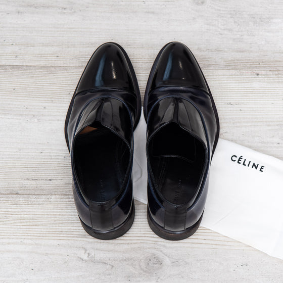 Celine Black Patent Leather Closed Brogue Shoes Size 38 - EVEYSPRELOVED