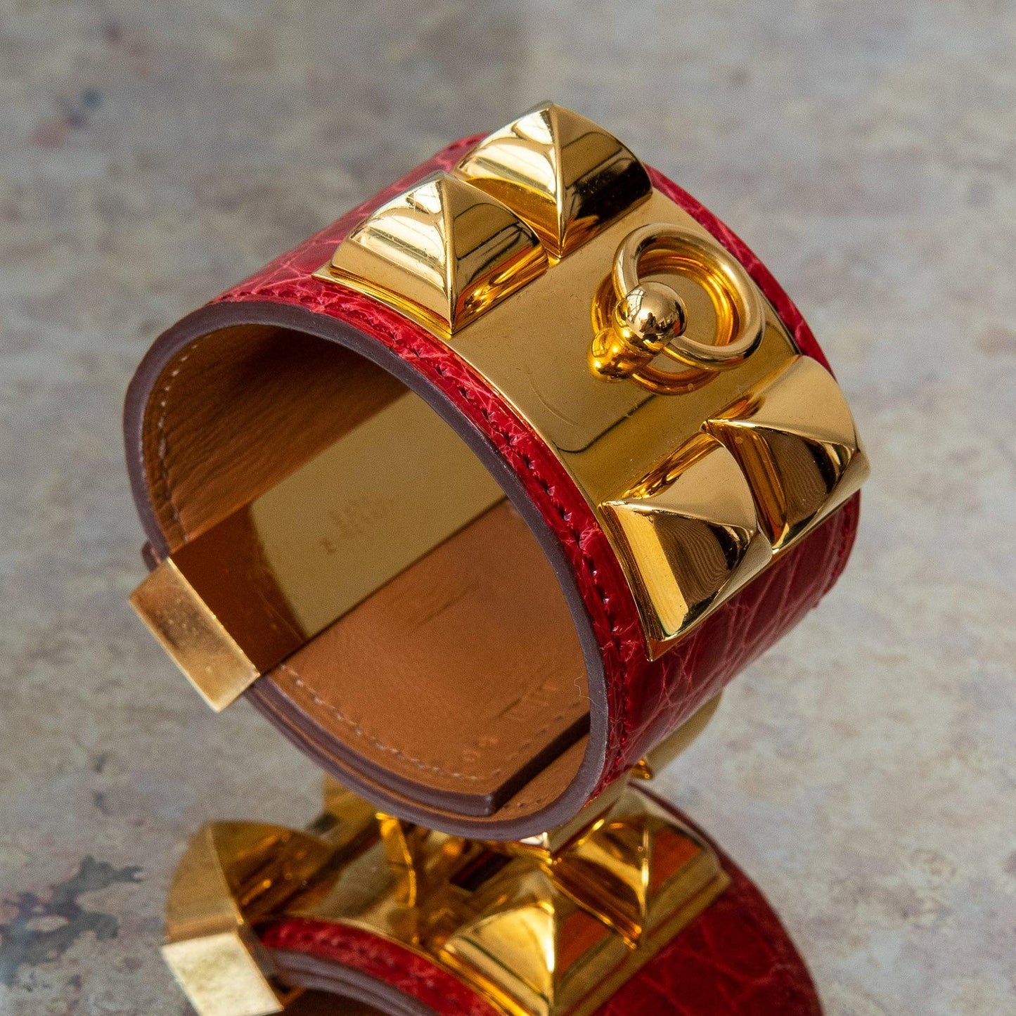 Hermes 18K Rose Gold Collier de Chien CDC Bangle St Bracelet Cuff