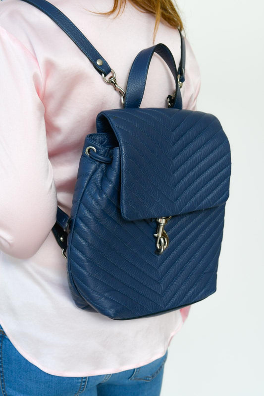 Rebecca Minkoff Edie Chevron Blue Leather Backpack - EVEYSPRELOVED