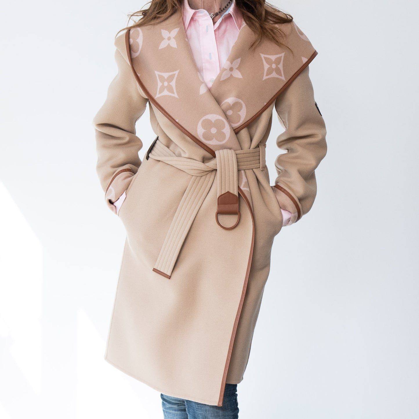 Louis Vuitton Belted Double Face Camel Brown Hooded Wrap Coat Size 8