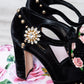 Dolce And Gabbana Black Velvet Rose Embellished T Bar Pumps Size 38 - EVEYSPRELOVED