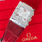Omega Constellation Quadra Chronograph Diamond Dial Alligator Red Strap - EVEYSPRELOVED