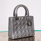 Lady Dior Medium Gunmetal Silver Leather Bag