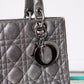 Lady Dior Medium Gunmetal Silver Leather Bag