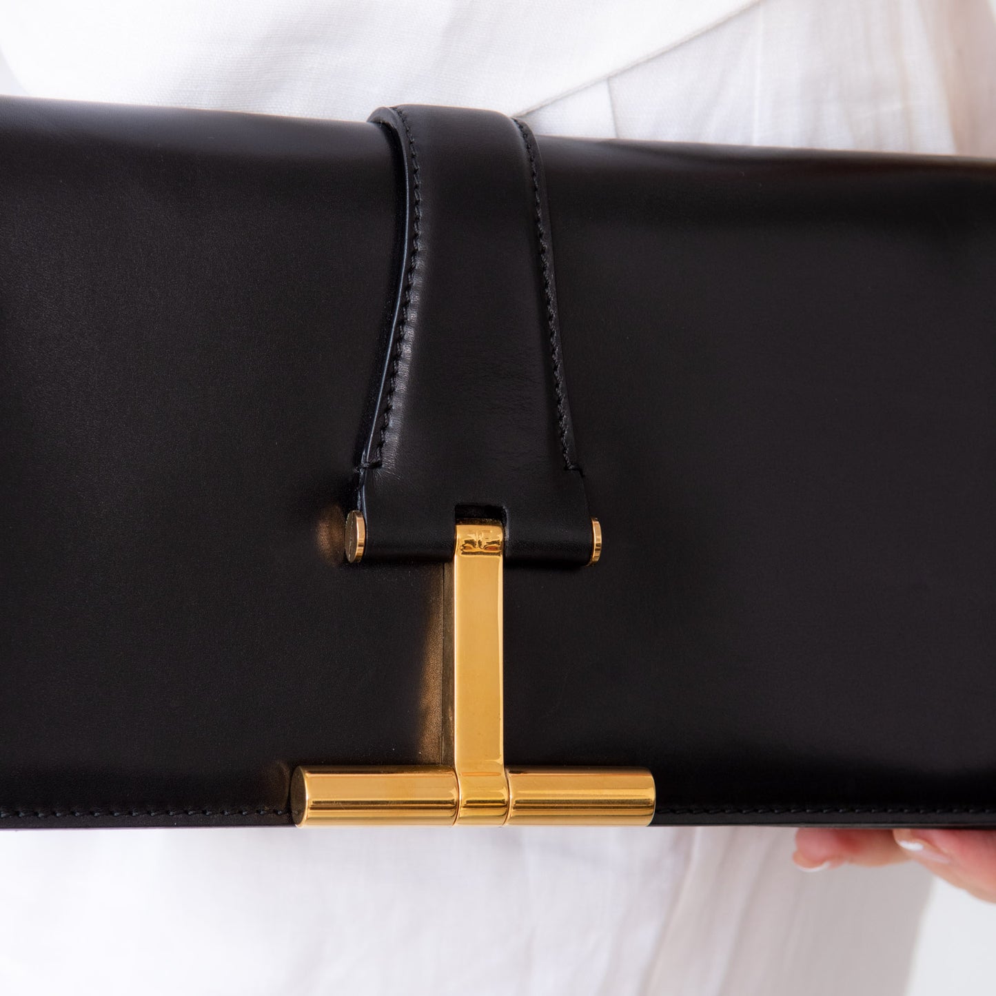 Tom Ford Black Leather And Chain Detail Bag