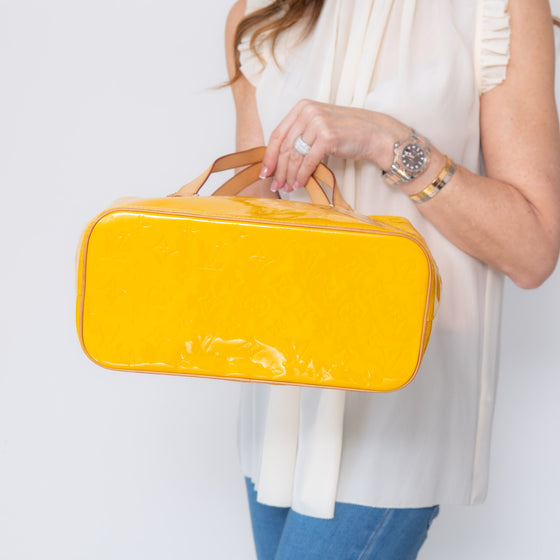 Louis Vuitton Houston Yellow Monogram Patent Leather Tote Bag - EVEYSPRELOVED