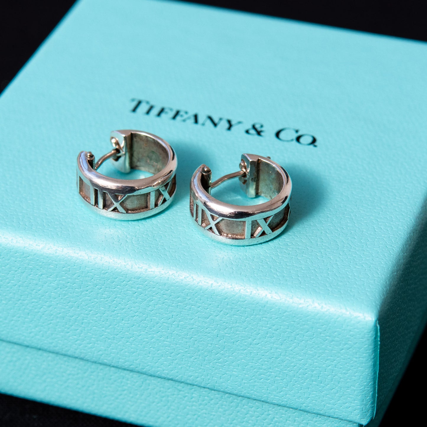 Tiffany and Co Sterling Silver Roman Numeral Earrings - EVEYSPRELOVED