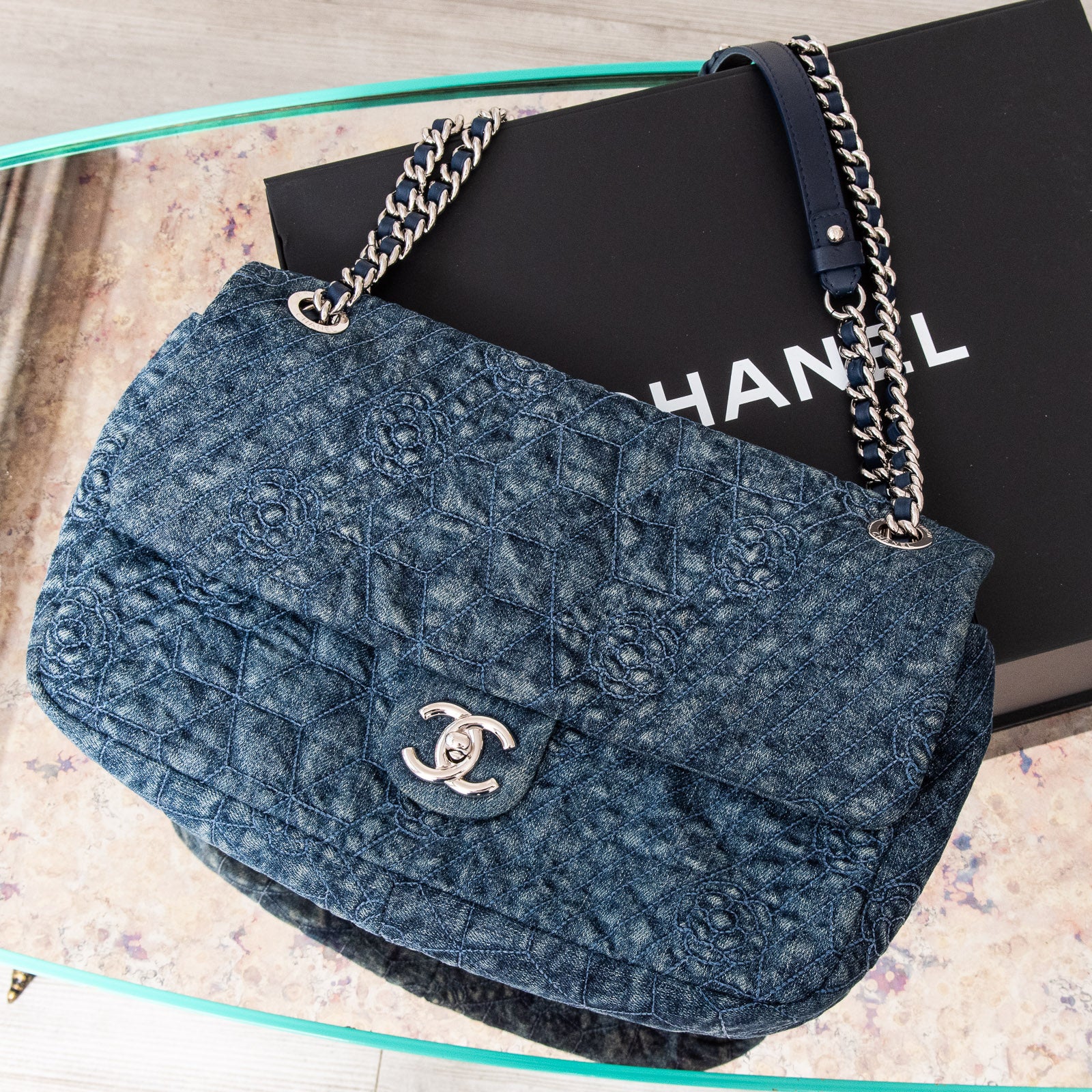 Chanel blue cheap denim bag