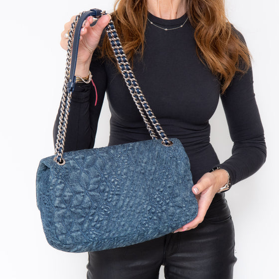 Chanel Denim Blue Camelia Flap Bag - EVEYSPRELOVED