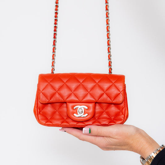 Chanel Classic Quilted Extra Mini Flap Red Lambskin Leather Bag