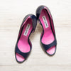 Manolo Blahnik Navy And Pink Open Toe Heels Size 39.5 - EVEYSPRELOVED