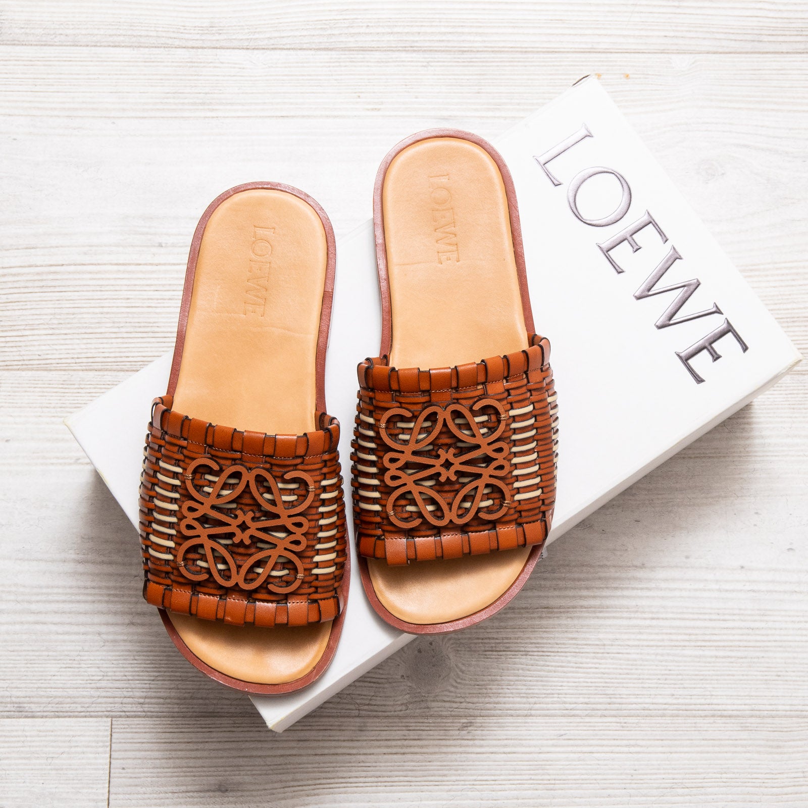 Woven leather sale slide sandals