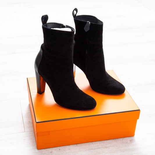 Hermes Fever Black Suede and Leather Boots Size 38.5 - EVEYSPRELOVED