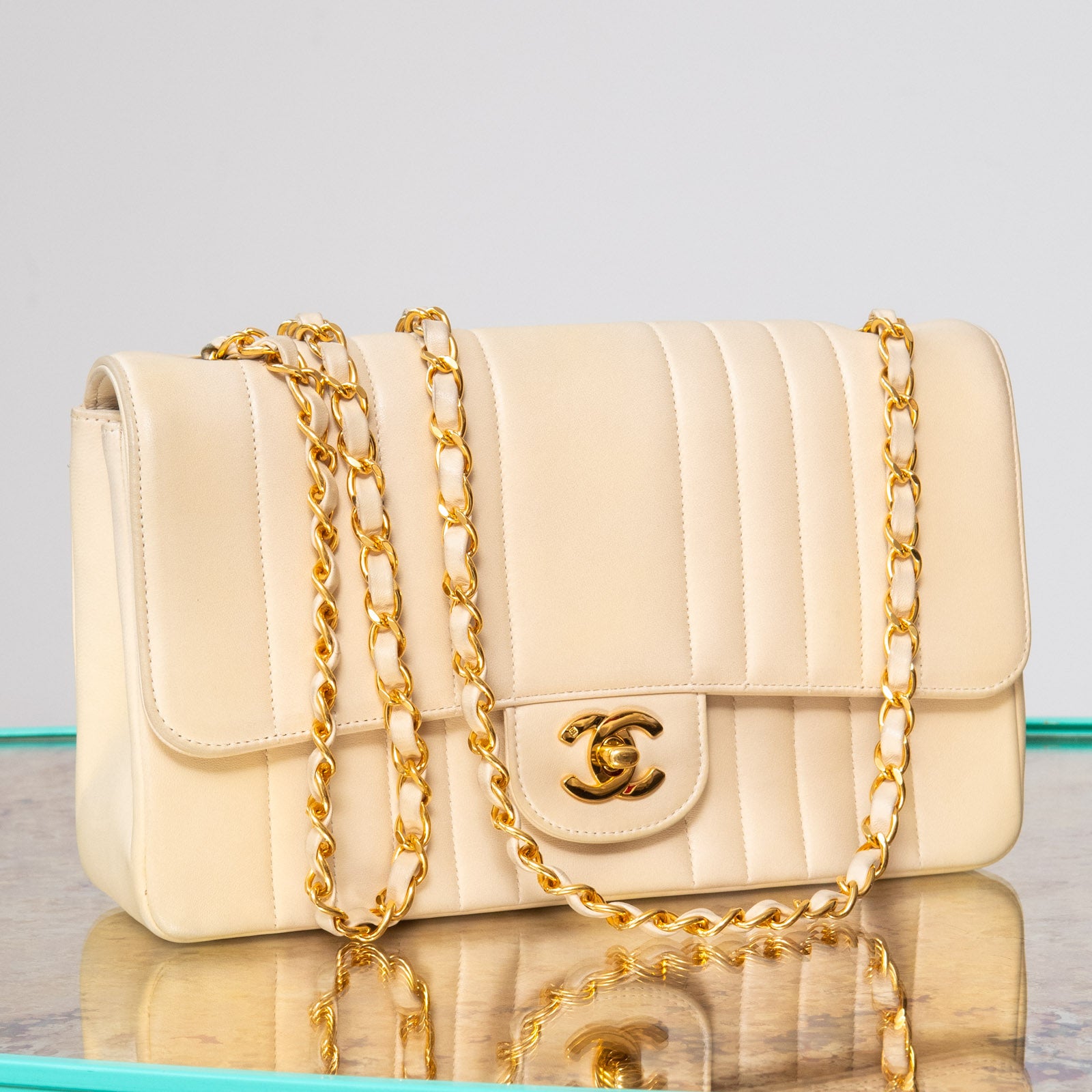 Chanel Vintage CC Chain Flap Bag Quilted Jersey with Lambskin