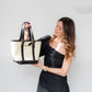 Coach Black Leather And Cream  Straw Bag