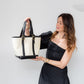 Coach Black Leather And Cream  Straw Bag