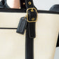Coach Black Leather And Cream  Straw Bag