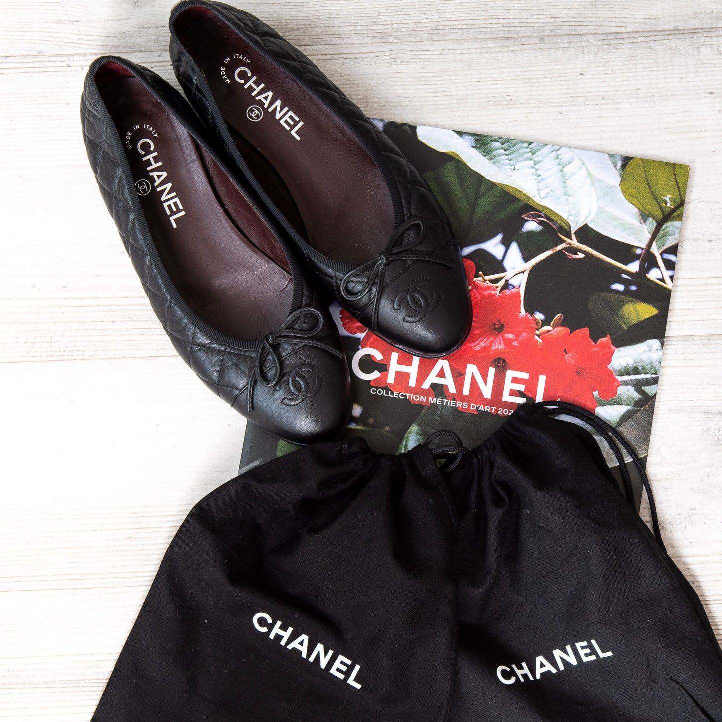 Chanel Black Quilted Leather Ballerina Shoes