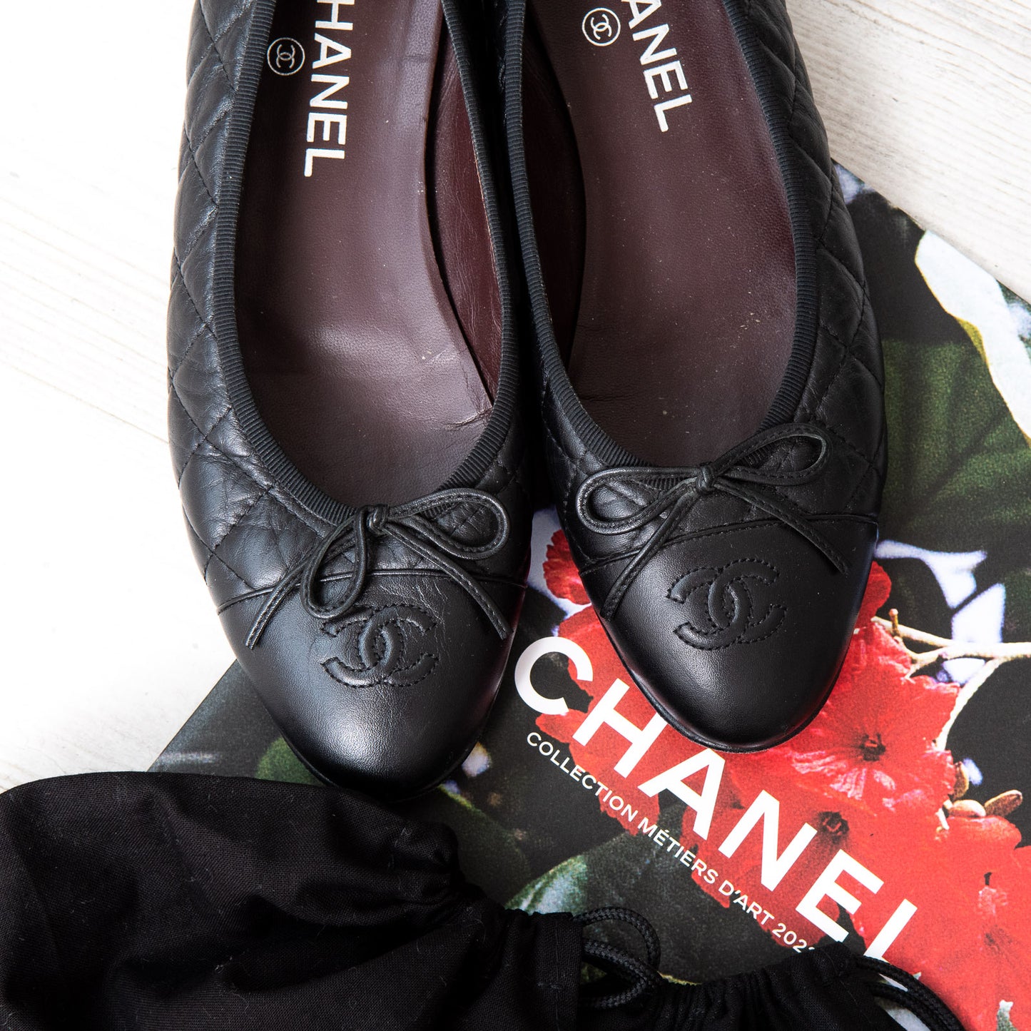 Chanel Black Quilted Leather Ballerina Shoes
