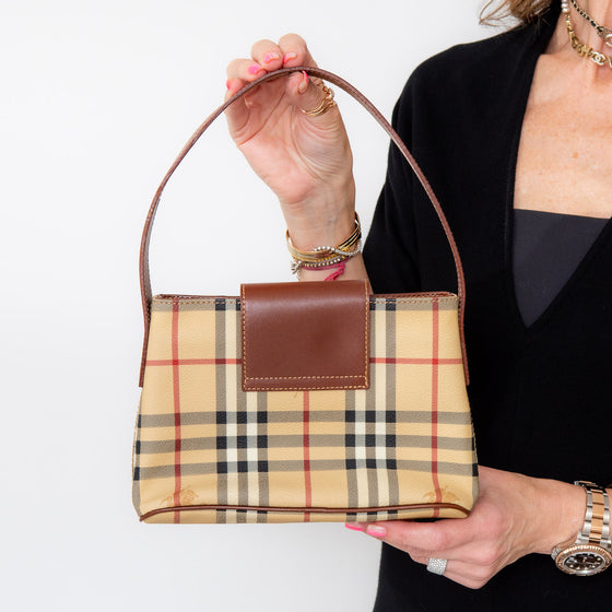 Burberry Brown Check Mini Leather Handle Bag - EVEYSPRELOVED
