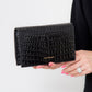 Alexander McQueen Black Croc Embossed Leather Bag With Gold Tone Hardware