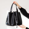 Alaia Rose Marie  Black Croc Embossed Leather Tote Bag