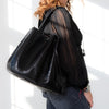 Alaia Rose Marie  Black Croc Embossed Leather Tote Bag