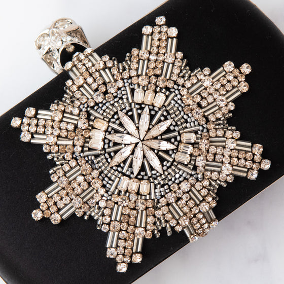 Alexander McQueen Black Satin Crystals Embellished Skull Clutch Bag